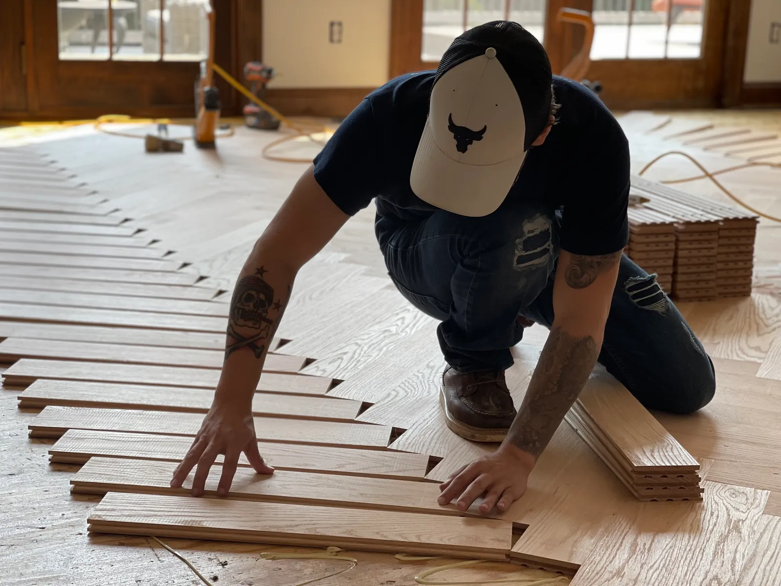 Close-up detail of hardwood floor grain and finish quality