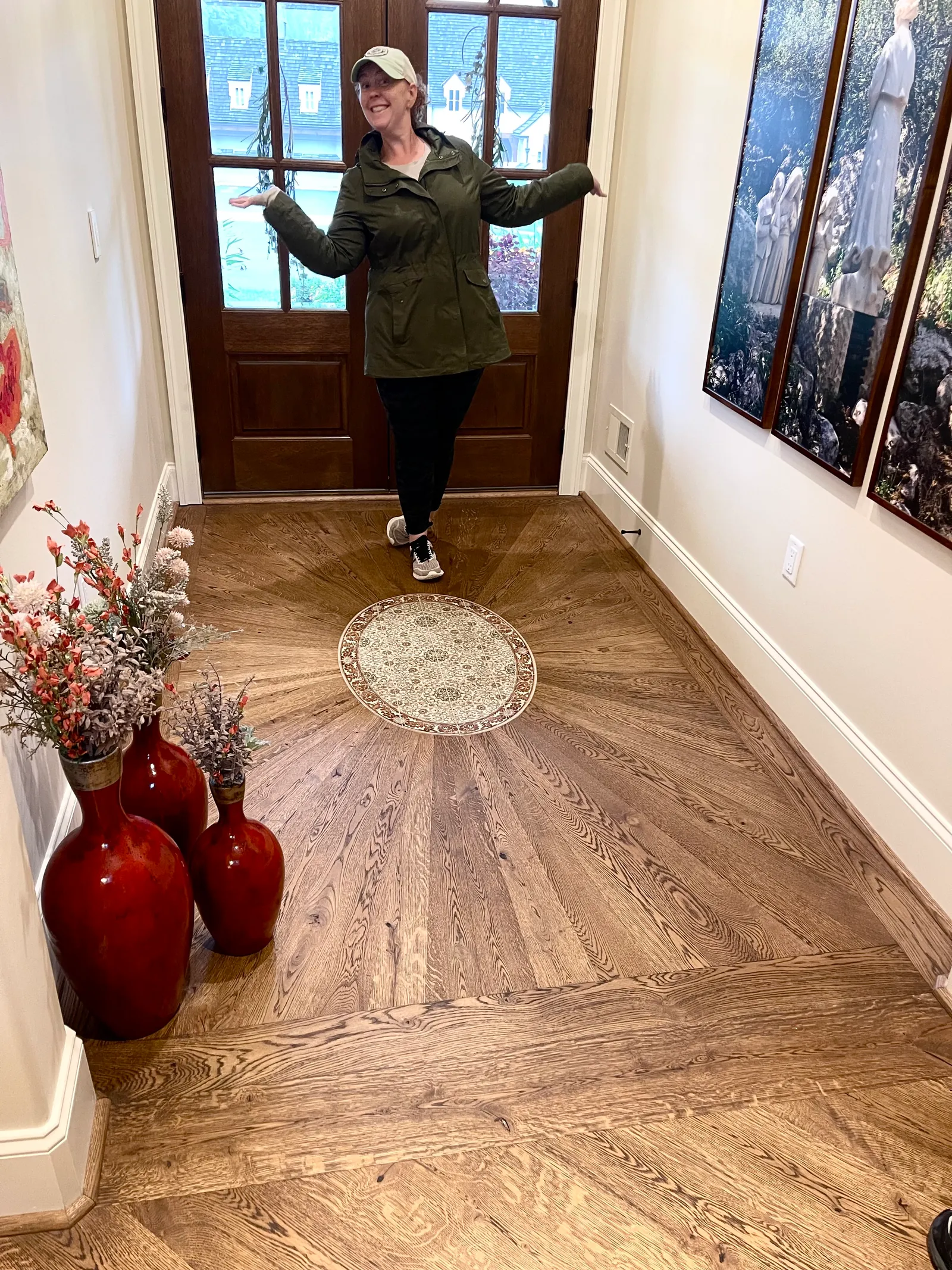 Professional tools and completed floor installation