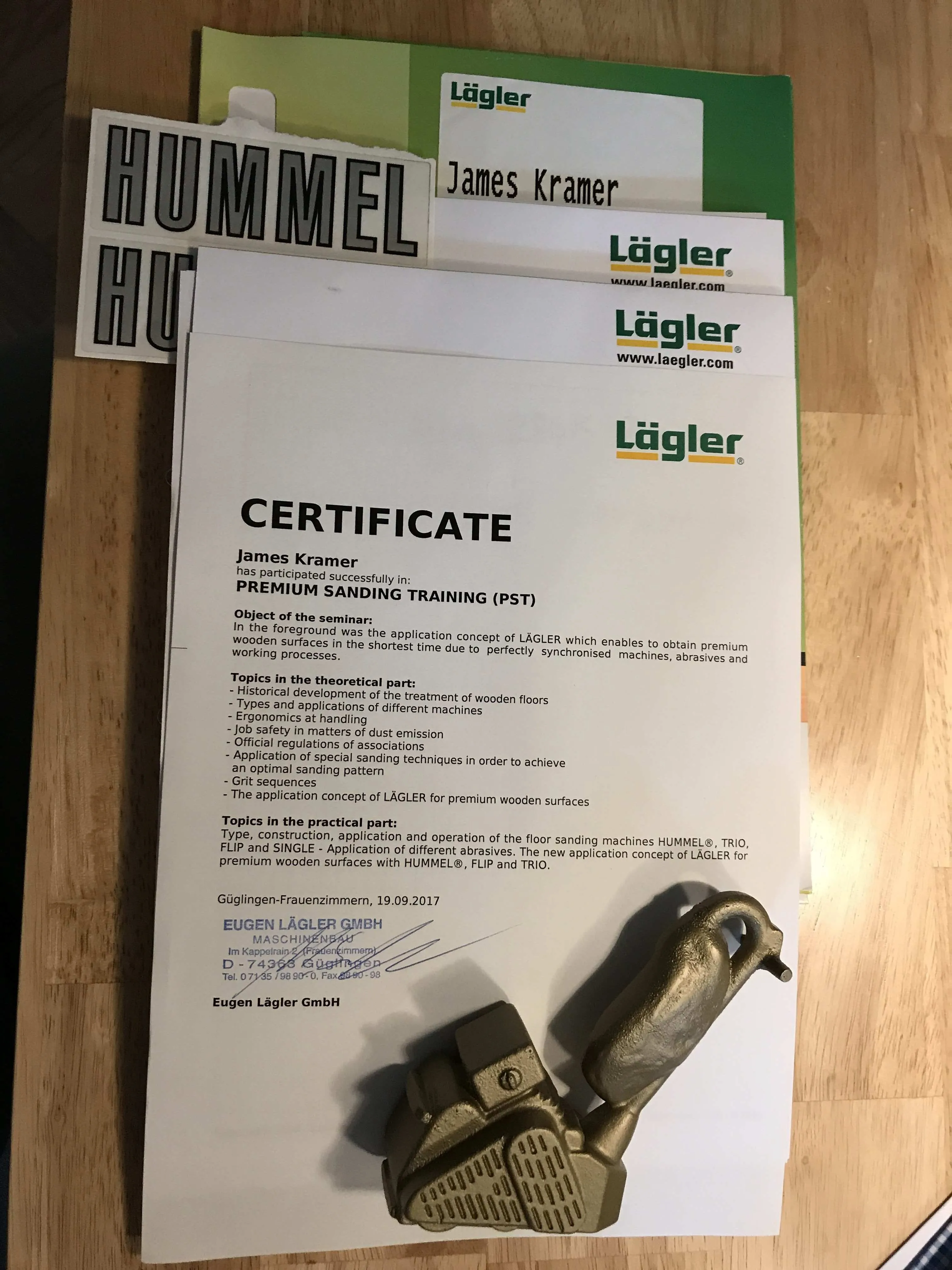 Lagler certificate awarded to Jim Kramer